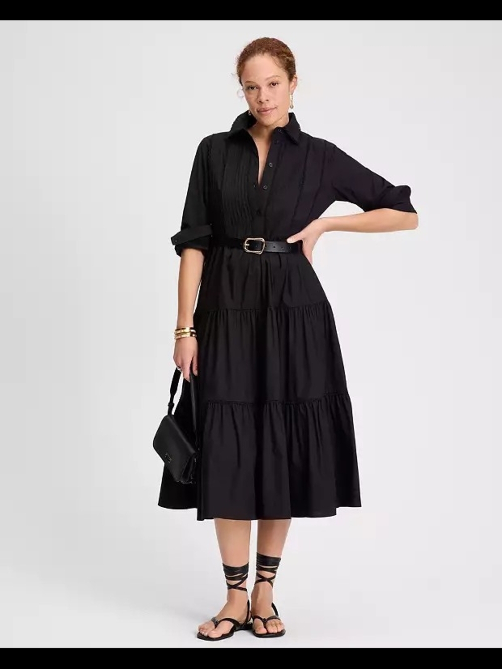NWT Kate Spade Black Tiered Button-Front Midi Dress